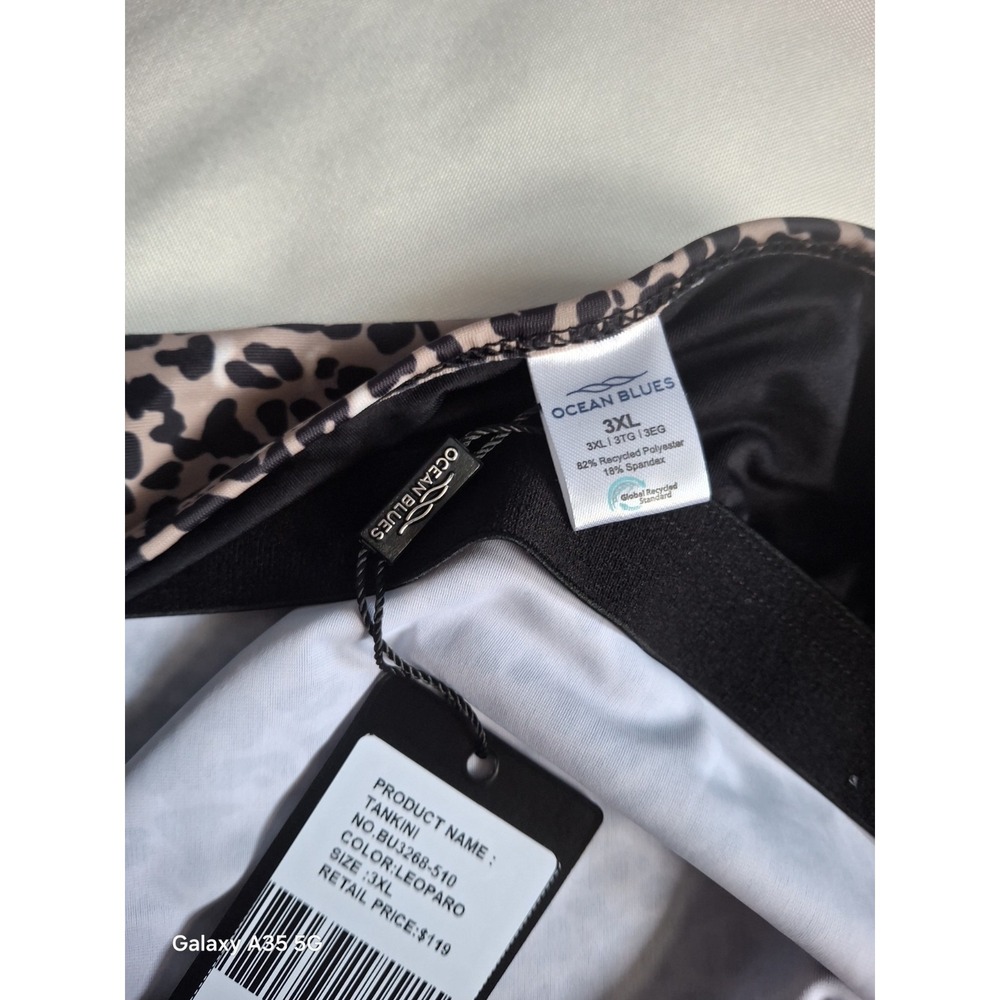 Ocean blue Women's Plus Blouson Bandeau Tankini Top Leopard Print 3XL‎ - Picture 8 of 8